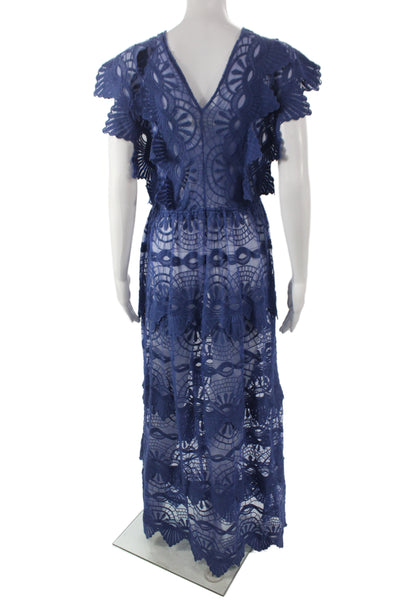 Night Cap Womens Maxi Dress Blue V-Neck Geometric Nylon Size 1
