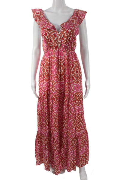 Roberta Roller Rabbit Womens Maxi Sundress Brown V-Neck Size M