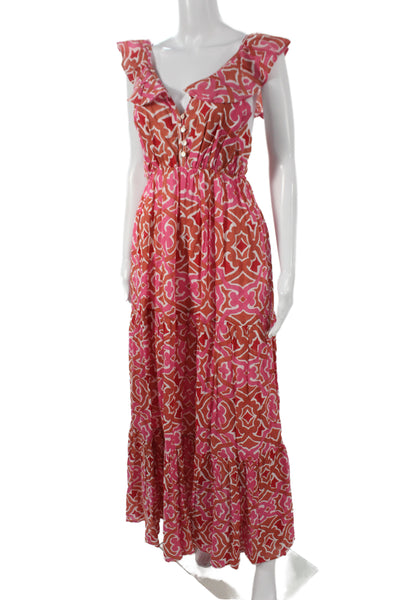 Roberta Roller Rabbit Womens Maxi Sundress Brown V-Neck Size M