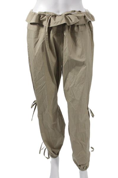 Malia Mills Womens Paperbag Jogger Pants Beige Drawstring Cotton Lycra Size 4