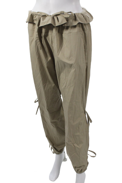 Malia Mills Womens Paperbag Jogger Pants Beige Drawstring Cotton Lycra Size 4
