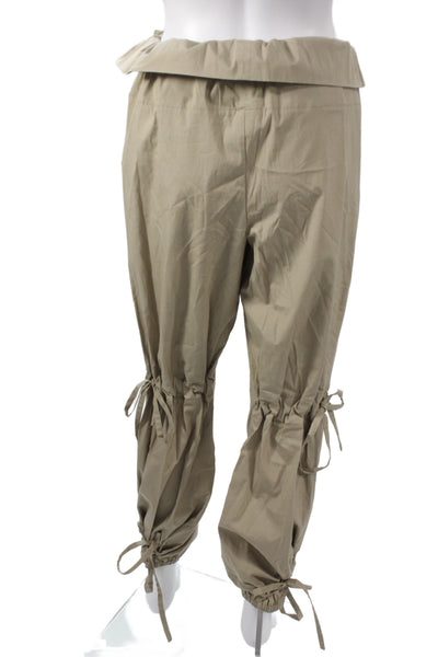 Malia Mills Womens Paperbag Jogger Pants Beige Drawstring Cotton Lycra Size 4