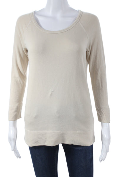 Standard James Perse Women Beige Basic 3/4 Sleeve Cotton T-Shirt Size 0