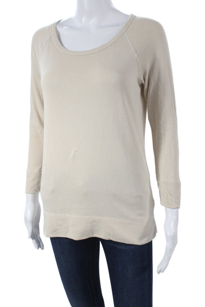 Standard James Perse Women Beige Basic 3/4 Sleeve Cotton T-Shirt Size 0