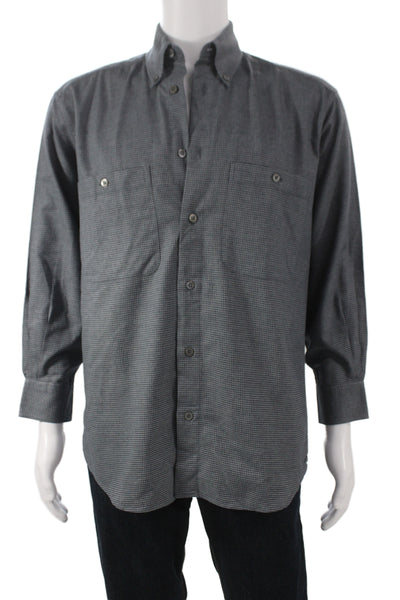 Ermenegildo Zegna Mens Button-Down Check Long Sleeve Dark Gray Size S