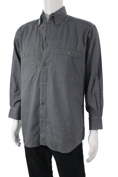 Ermenegildo Zegna Mens Button-Down Check Long Sleeve Dark Gray Size S