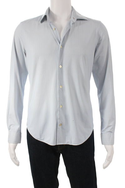 Paul Smith Mens Spread Herringbone Dress Shirt Light Blue Polyester Size M