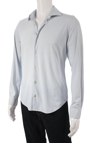 Paul Smith Mens Spread Herringbone Dress Shirt Light Blue Polyester Size M