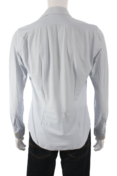 Paul Smith Mens Spread Herringbone Dress Shirt Light Blue Polyester Size M