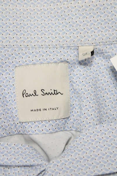 Paul Smith Mens Spread Herringbone Dress Shirt Light Blue Polyester Size M
