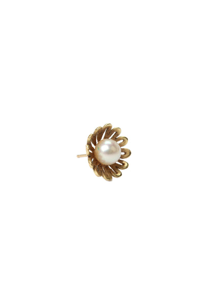 Designer Womens 14K Yellow Gold Pearl Flower Single Stud Earring .96g