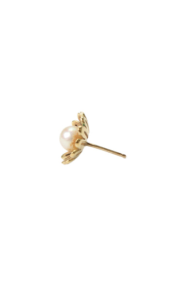Designer Womens 14K Yellow Gold Pearl Flower Single Stud Earring .96g