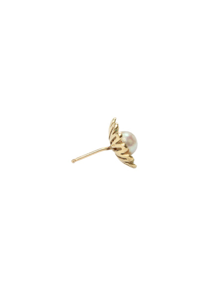 Designer Womens 14K Yellow Gold Pearl Flower Single Stud Earring .96g