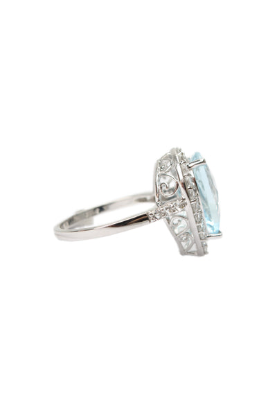 Designer Womens 10K White Gold Blue Topaz+White Topaz Cocktail Ring Sz 7.5 4.7g