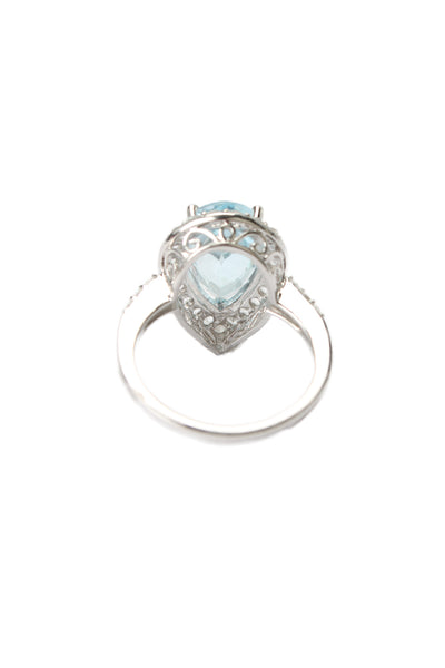 Designer Womens 10K White Gold Blue Topaz+White Topaz Cocktail Ring Sz 7.5 4.7g