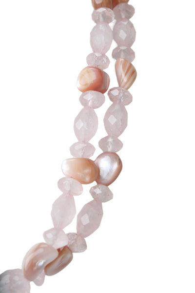 Precious Pebbles 925 Silver Rose Quartz + Pink Shell Beaded Necklace 57.5g 17"