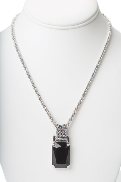 Swarovski Womens Silver Tone Black Crystal Pendant Necklace 17"