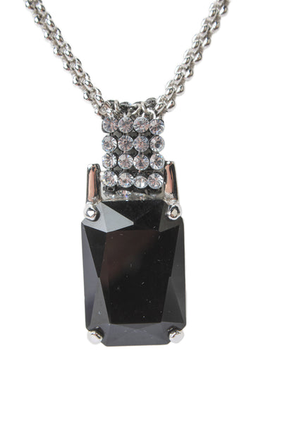 Swarovski Womens Silver Tone Black Crystal Pendant Necklace 17"