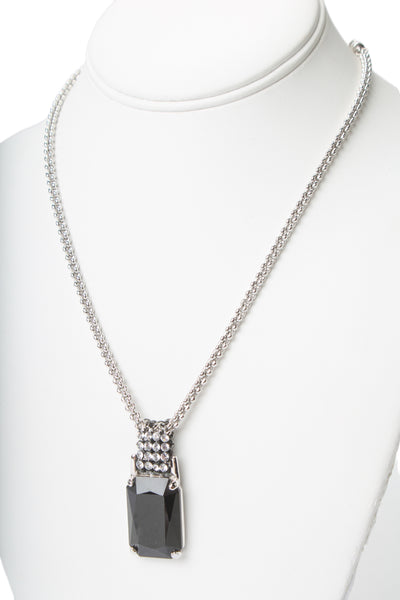 Swarovski Womens Silver Tone Black Crystal Pendant Necklace 17"