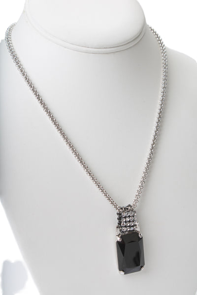 Swarovski Womens Silver Tone Black Crystal Pendant Necklace 17"