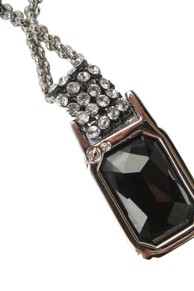 Swarovski Womens Silver Tone Black Crystal Pendant Necklace 17"