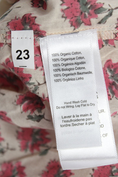India Collection Womens Beige Floral Organic Cotton Short Sleeve Blouse Size XS