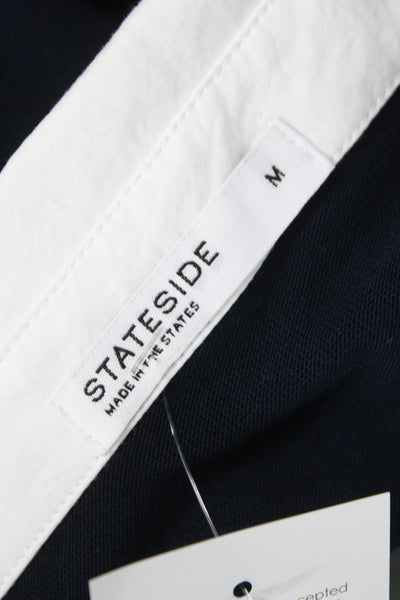 Stateside Women Cropped Polo Blue Cotton Collared Long Sleeve Size M