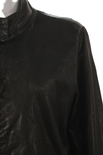Majestic Filatures Women Bomber Jacket Leather Black Zip Long Sleeve Size 4