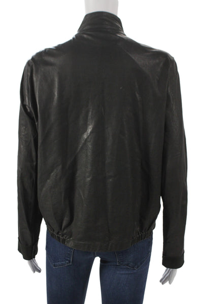 Majestic Filatures Women Bomber Jacket Leather Black Zip Long Sleeve Size 4