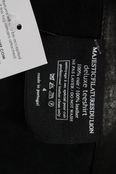 Majestic Filatures Women Bomber Jacket Leather Black Zip Long Sleeve Size 4