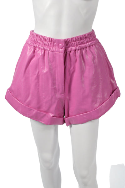 ROTATE Women Pink Striped Polyurethane Hot Pants Party Size 4