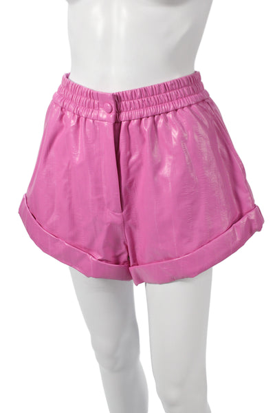 ROTATE Women Pink Striped Polyurethane Hot Pants Party Size 4