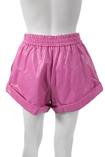 ROTATE Women Pink Striped Polyurethane Hot Pants Party Size 4