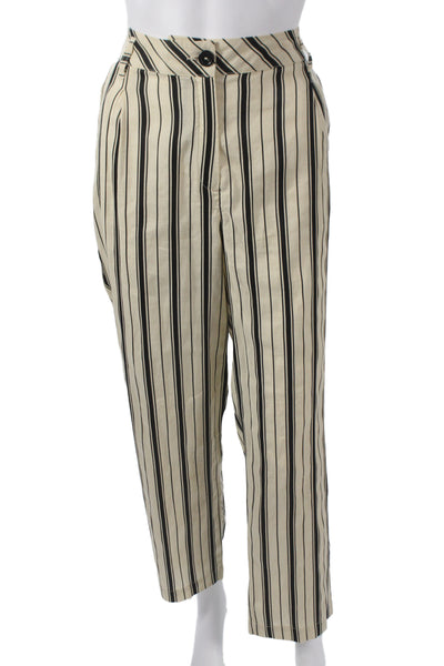 Cotelac Womens Cropped Beige Striped Pants Acetate Size 2