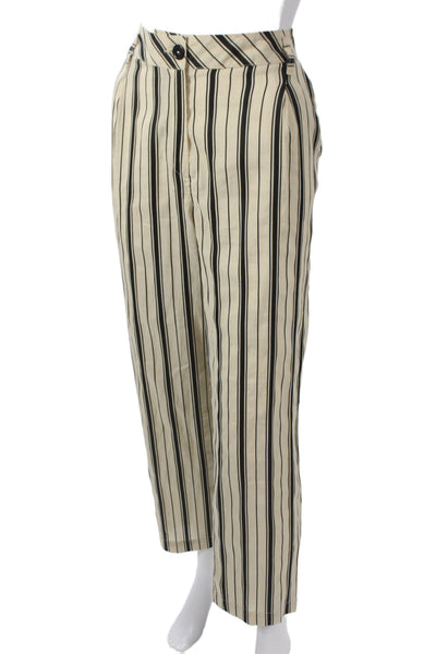 Cotelac Womens Cropped Beige Striped Pants Acetate Size 2