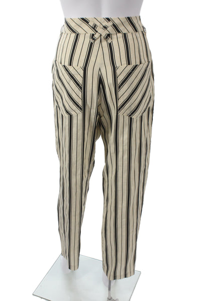 Cotelac Womens Cropped Beige Striped Pants Acetate Size 2