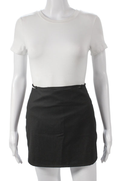 With Jean Women Black Mini Skirt Polyester Blend Tie Waist Short Size M