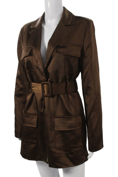 Lioness Women Military Jacket Brown Polyester Button Front Size S