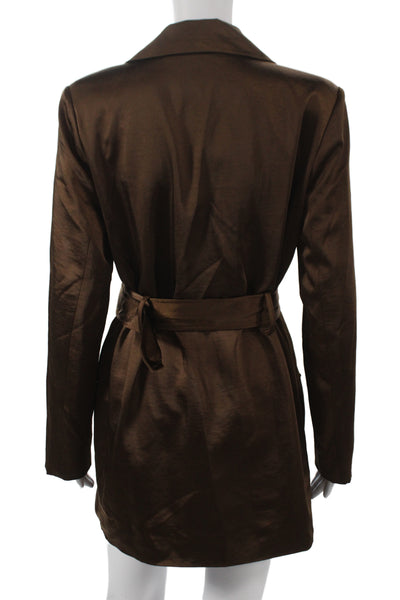 Lioness Women Military Jacket Brown Polyester Button Front Size S