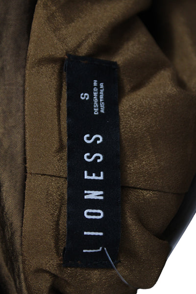 Lioness Women Military Jacket Brown Polyester Button Front Size S