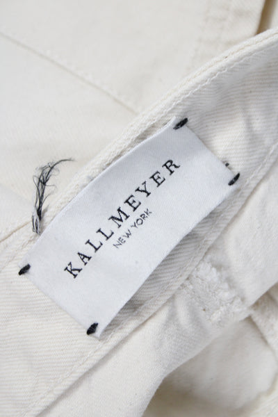 Kallmeyer Womens Ivory Wide Leg Jeans 100% Cotton Button Size 26