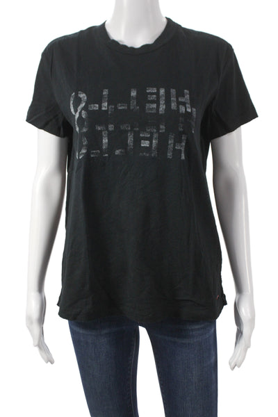 Philanthropy Women Black Basic T-Shirt Crew Neck Short Sleeve Cotton Size XS