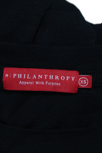 Philanthropy Women Black Basic T-Shirt Crew Neck Short Sleeve Cotton Size XS