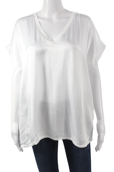 Sam & Lili Womens White V Neck Short Sleeve Basic Blouse Viscose Size L