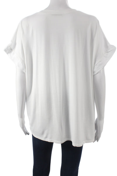 Sam & Lili Womens White V Neck Short Sleeve Basic Blouse Viscose Size L