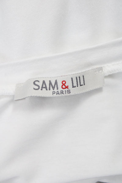 Sam & Lili Womens White V Neck Short Sleeve Basic Blouse Viscose Size L