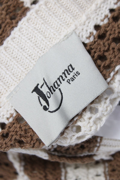 Johanna Paris Womens Brown Striped Cardigan 3/4 Sleeve 50% Cotton Size S
