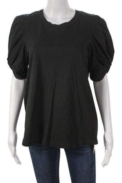 A.L.C. Women Basic Black Cotton Short Sleeve Crew Neck T-Shirt Size L