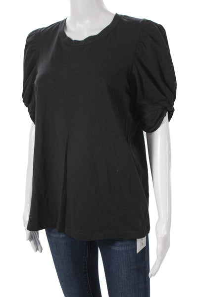 A.L.C. Women Basic Black Cotton Short Sleeve Crew Neck T-Shirt Size L