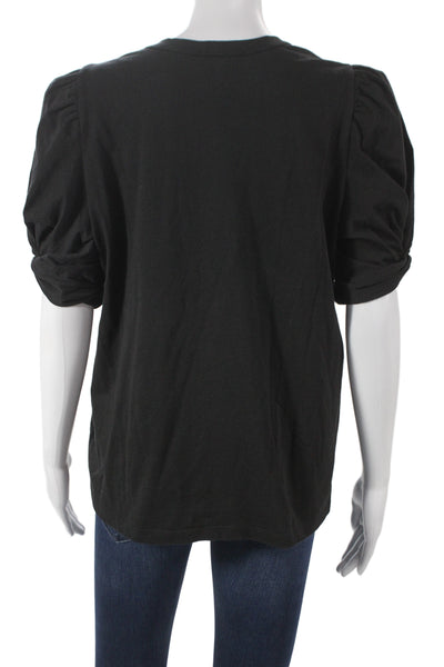 A.L.C. Women Basic Black Cotton Short Sleeve Crew Neck T-Shirt Size L